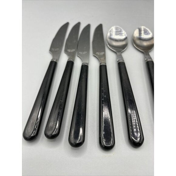 10 Pc Vintage Stainless Taiwan Black Plastic Handle‎ Flatware Silverware - Picture 2 of 4